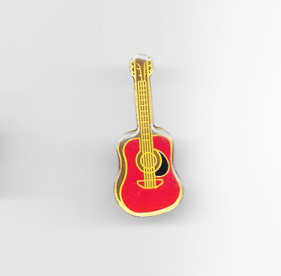 Vintage Red Acoustic Guitar Lapel Pin Enamel Pin Pinback Etsy