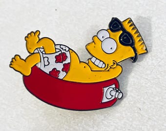 Vintage BART SIMPSON Inner tube Beachwear Pin, Enamel Pinback, Badge, The Simpsons, Homer, Lisa, Marge, Maggie, 90s. Beach Lake Tubin'