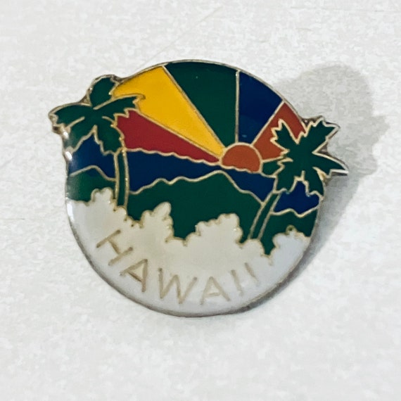 Vintage HAWAII Rainbow Palm TreesLapel Pin, Ename… - image 1