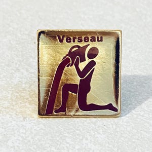Vintage AQUARIUS French Astrology Lapel Pin, Enamel Pin, Pinback, Hat Pin, France, Verseau, Water, January, february,  zodiac, 80s
