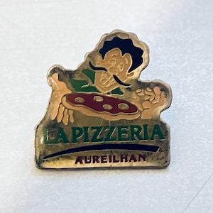ヴィンテージ PIZZERIA Aureilhan ラペルピン、エナメルピン、ピンバック、帽子ピン、ピザシェフ クック イタリア