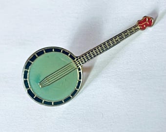 Vintage BANJO bluegrass emaille pin, revers, hoed badge, muziek, gitaar, country, jaren 70