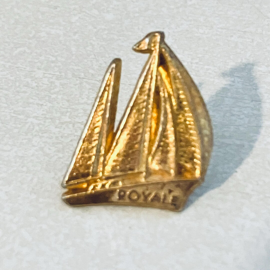 Vintage SAILBOAT Gold Lapel Pin, Pinback, Hat Pin, Tropical, Resort ...