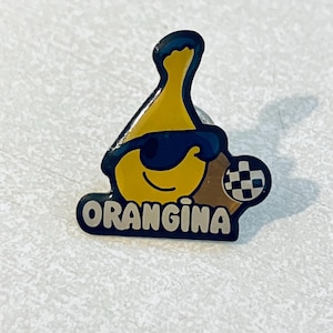 Vintage ORANGINA Soccer Lapel Pin, Enamel Pin, Pinback, Coke, Pepsi, LaCroix, Perrier, Gatorade, 80s