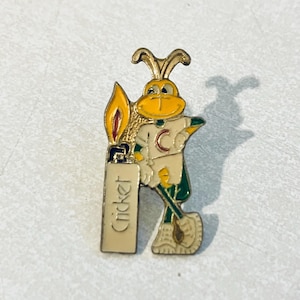 Vintage CRICKET Cigarette Lighter Lapel Pin, Enamel Pin, Pinback, 70s, 80s, Cigarettes, Winston, Lucky Strike, Camels, Zippo