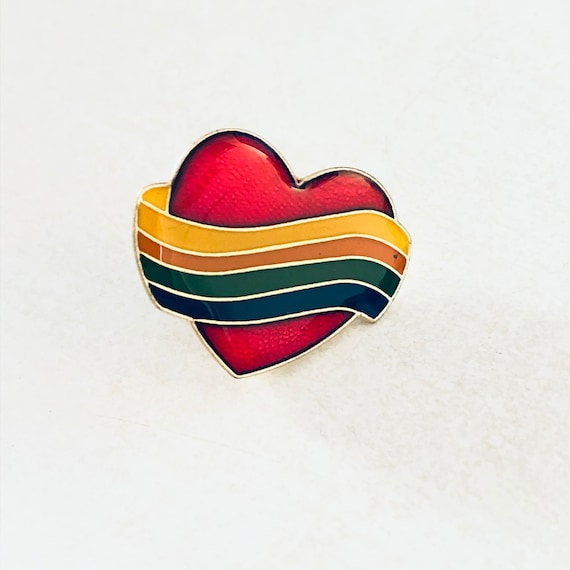 Vintage RAINBOW HEART Enamel Pin, Lapel, Hat, Pin… - image 1