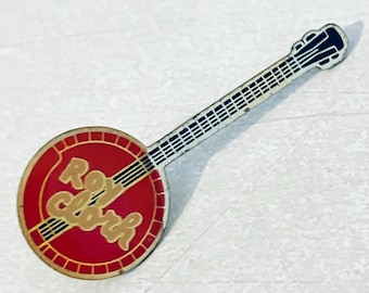 Vintage ROY CLARK rode banjo bluegrass-pin, emaille pin, revers, hoed, pin, muziek, gitaar, country, jaren 70