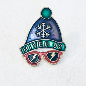 Vintage HIVER 92 Snow cap and Sunglasses Lapel Pin, Enamel Pin, Pin back, Hat Pin, 90s, Alps, K2, Snowboard, Head, Columbia, Albertville