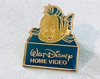 Vintage THE LITTLE MERMAID Flounder Lapel Pin, Enamel Pin, Pinback, Hat Pin, Disney Home Video, Ariel,  Mickey Mouse