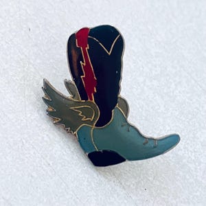 True Vintage Electric Winged Cowboy Boot Lapel Pin, Enamel Pin, Pinback, Rodeo, Country Rock, Flying Burrito Brothers