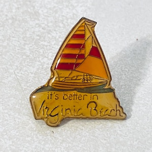 Vintage VIRGINIA BEACH Sailboat Lapel Pin, Enamel Pin, Pinback, Hat Pin, Richmond, Norfolk, Fairfax, 80s