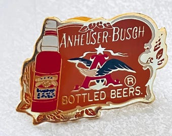 Pin de solapa vintage con el logo de Anheuser Busch y Budweiser, pin esmaltado, pin de camarero, pin de sombrero, estilo americano, años 80 y 90.