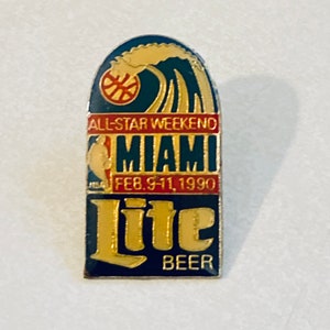 Vintage MILLER LITE 1990 NBA All-Star Miami Weekend Lapel Pin, Enamel Pin, Pinback, 90s, Shaq, Jordan, Larry Bird, Magic Johnson