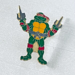 Vintage RAPHAEL Teenage Mutant Ninja Turtle Lapel Pin, Enamel Pinback, 80s, 90s