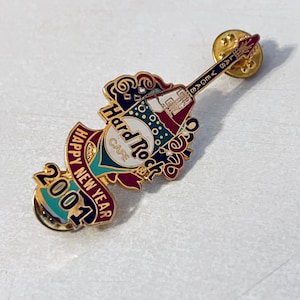 Vintage HARD ROCK CAFE Las Vegas HAppy New Year 2001 Lapel Pin, Enamel Pin, Hat, Pin back, Gambling, Poker, Nevada Casino, Champagne