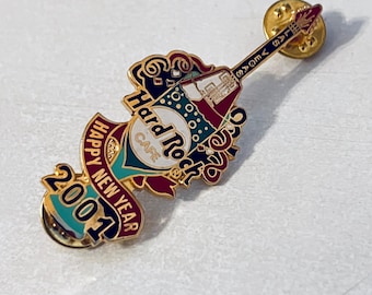 Vintage HARD ROCK CAFE Las Vegas HAppy New Year 2001 Lapel Pin, Enamel Pin, Hat, Pin back, Gambling, Poker, Nevada Casino, Champagne