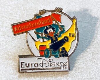 Vintage DONALD DUCK ADVENTURELAND Euro Disney Enamel Lapel Pinback, Hat Pin, Fantasia, 90s