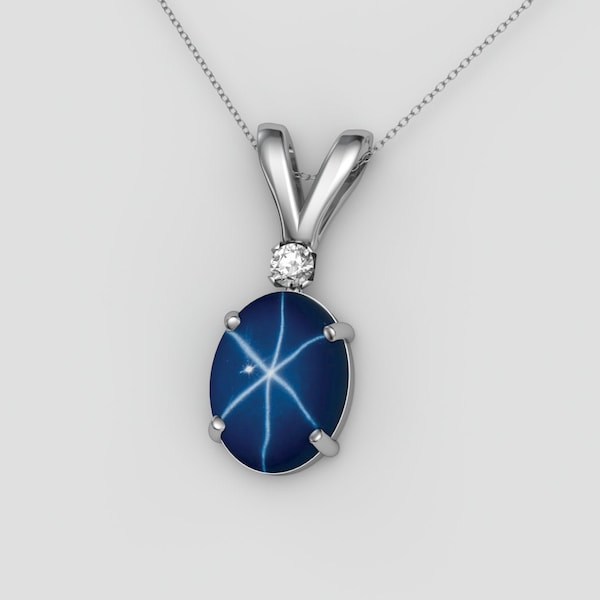 Cornflower Blue Star Sapphire Necklace Sterling Silver / 925 Silver Blue Star Sapphire Pendant