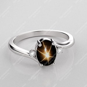 Genuine Black Star Sapphire Ring 925 Sterling Silver / Ring for Women / Gift For Her