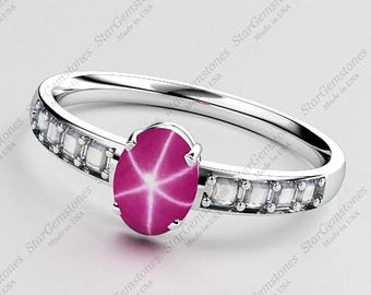 Star Ruby 925 Sterling Silver Ring For Women / 6-Ray Star / Gift For Her