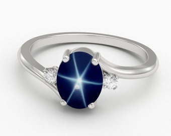 star sapphire ring white gold