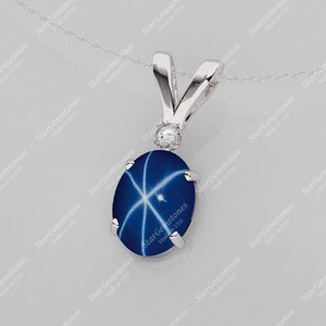 Cornflower Blue Star Sapphire Necklace Sterling Silver / 925 Silver Blue Star Sapphire Pendant