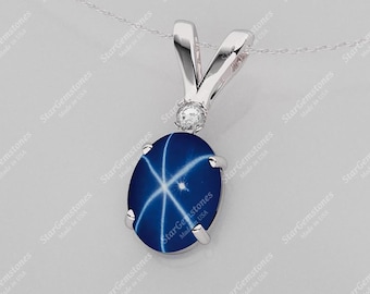 Cornflower Blue Star Sapphire Necklace Sterling Silver / 925 Silver Blue Star Sapphire Pendant