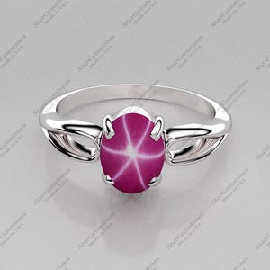 Star Ruby Ring 925 Sterling Silver, Split Shank Design, Handmade in USA