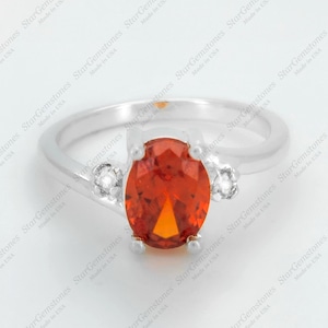Mexican Fire Opal Ring with Sapphire Accents in 925 Sterling Silver – Handmade in USA