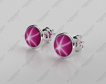Pink Star Ruby 925 Sterling Silver Stud Earrings For Women / Gift for Her / Vintage Style