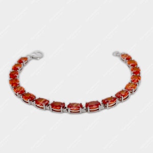 Mexican Fire Opal Bracelet 925 Sterling Silver / Fire Opal Tennis Bracelet for Women / Gift for Her