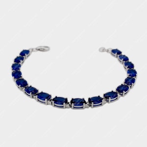 Blue Sapphire 925 Sterling Silver Bracelet for Women / Sapphire Tennis Bracelet