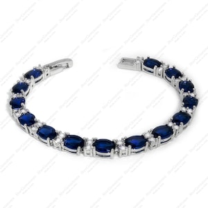 Blue Sapphire Bracelet 14K White Gold-Filled / Blue Sapphire Tennis Bracelet for Women / Gift for Her