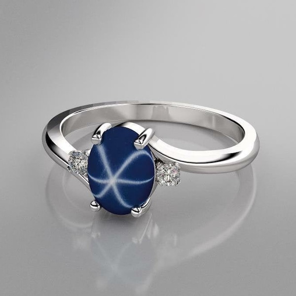 Cornflower Star Sapphire Ring Sterling Silver / Blue Star Sapphire Ring