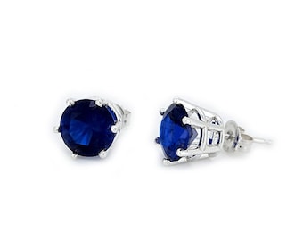 4-Ct Ceylon Blue Sapphire Stud Earrings 925 Sterling Silver / Sapphire Stud Earrings for Women / Gift for Her