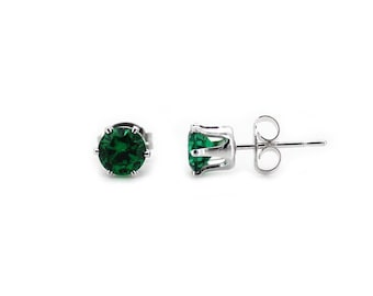 Emerald Stud Earrings 925 Sterling Silver /  Earring for Women / Gift for Her
