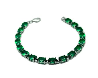 Emerald Bracelet 925 Sterling Silver / Green Emerald Tennis Bracelet for Women