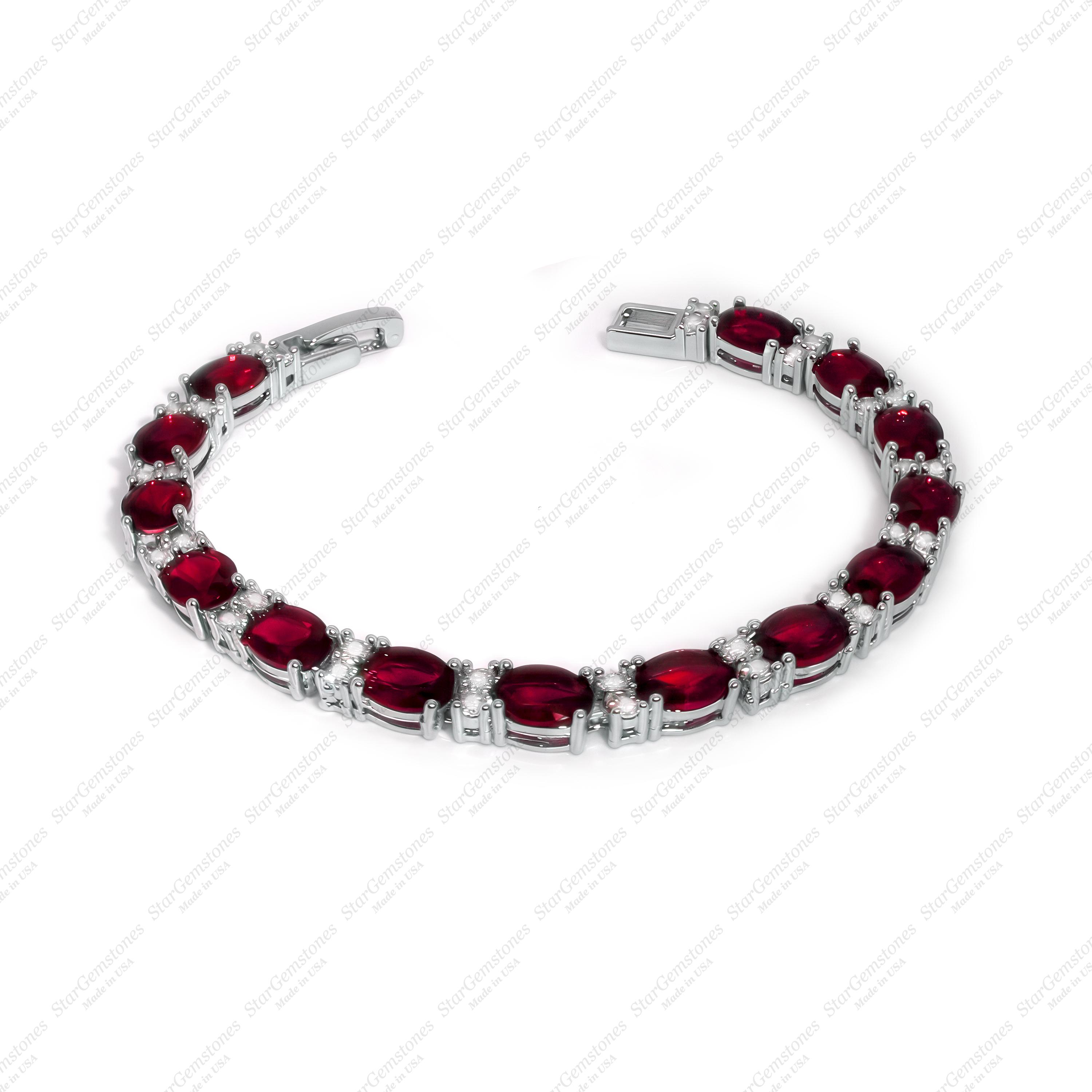 Ruby Bracelet 14K White Gold-Filled / Ruby Tennis Bracelet for Women / Gift for Her