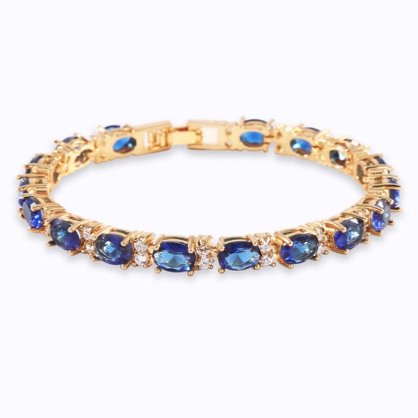 Bracelet Saphir Bleu Gold-Filled 14K Jaune / Bracelet Tennis Saphir Bleu