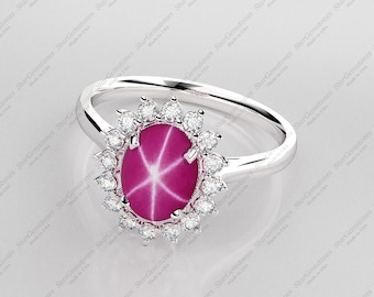 8.4カラット スタールビーリング 天然ダイヤモンドアクセント付き 14K