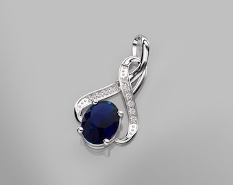 Blue Sapphire Necklace Sterling Silver 925 / Infinity-Style Pendant