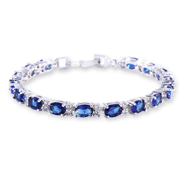 Blue Sapphire Bracelet White Gold-Filled / Blue Sapphire Tennis Bracelet