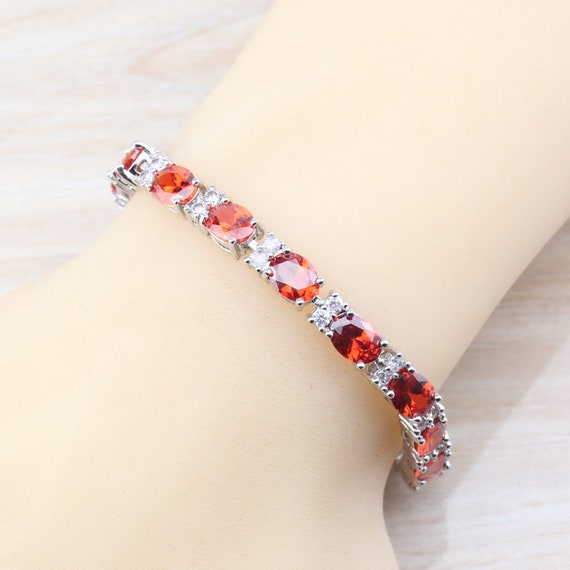 Mexican Fire Opal Bracelet White Gold Filled Fire Opal Tennis Bracelet