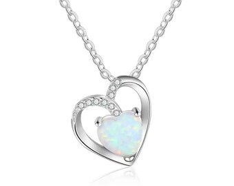 Rainbow Fire Opal Sterling Silver Necklace / Heart Shaped