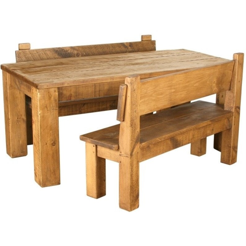 Rustic Plank Furniture Real Solid Wood Chunky Dining Table and Benches Set Bespoke Made to Any