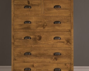 Rustic plank Furniture New Real Solid Wood Chest of Drawers Rustic indigo Plank Furniture Sideboard Base Sawn pine Textured Finish Bespoke