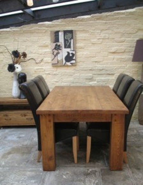 Rustic plank Furniture any size made New Real Solid Wood Dining Table and 6 leather Chairs Chunky Bespoke indigo plank pine Furniture