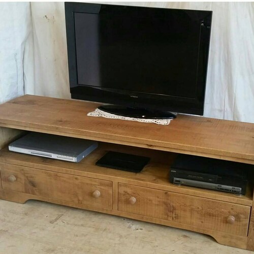 Rustic TV Unit Wooden TV Stand With Drawers Solid Wood TV Etsy