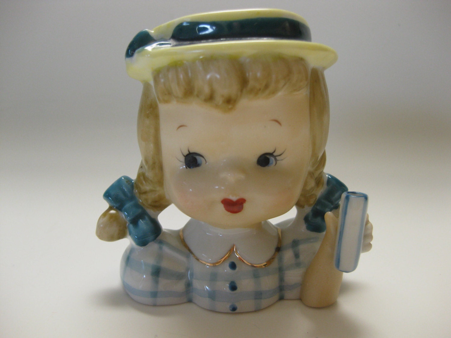 Vintage Umbrella Girl Lady Head Vase Dressed in Teal Mini Etsy