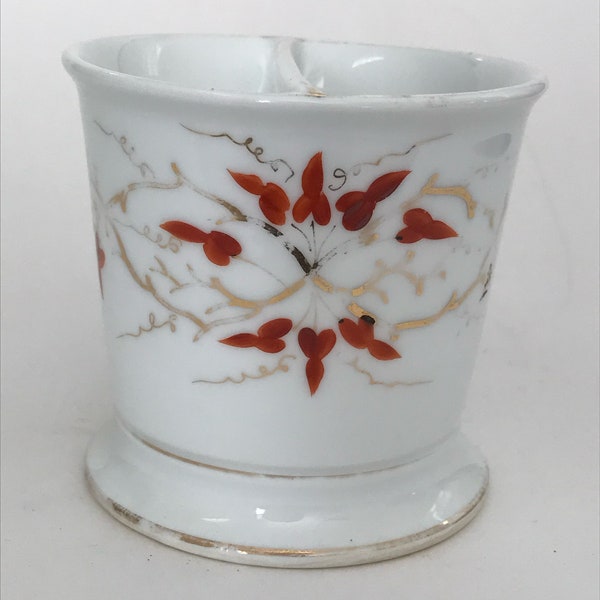 Antique Shaving Scuttle Mug, Floral Burnt Orange